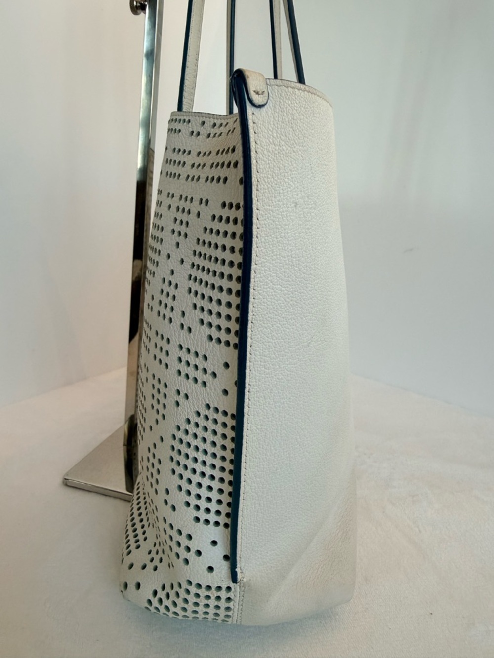 Dior Women’s White Perforated Tote Bag with Blue Interior - Picture 4 of 11